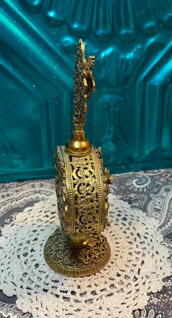 Vintage Ornate Filigree Ormolu Perfume Bottle - Floral Details