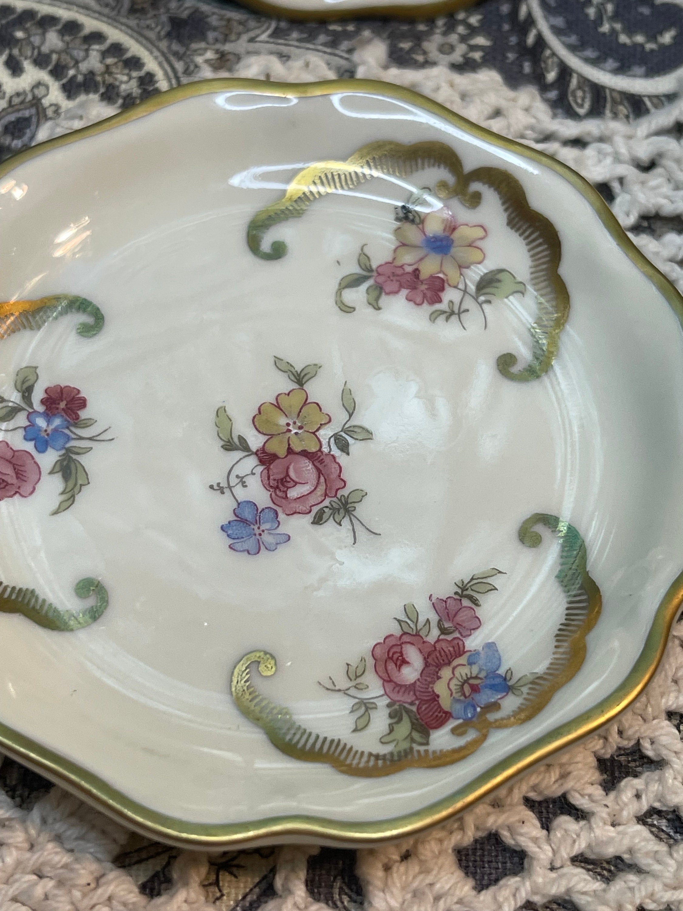 Vintage Small- Mini Porcelain Plates Gilded- Floral Design