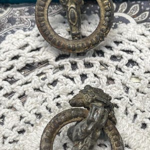 Antique set of 2 small ornate metal drawer- cabinet pull -hardware - aged