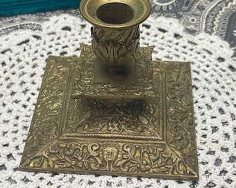 Vintage sturdy ornate brass candle holder