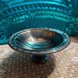 Vintage ornate silver plated pedestal bowl- aged - patina