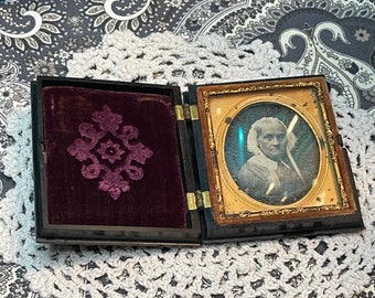 Antique small daguerreotype photo in case - clearly showing age and wear
