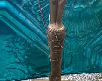 Antique or vintage art deco Egyptian style dancer statue with original chains - aged
