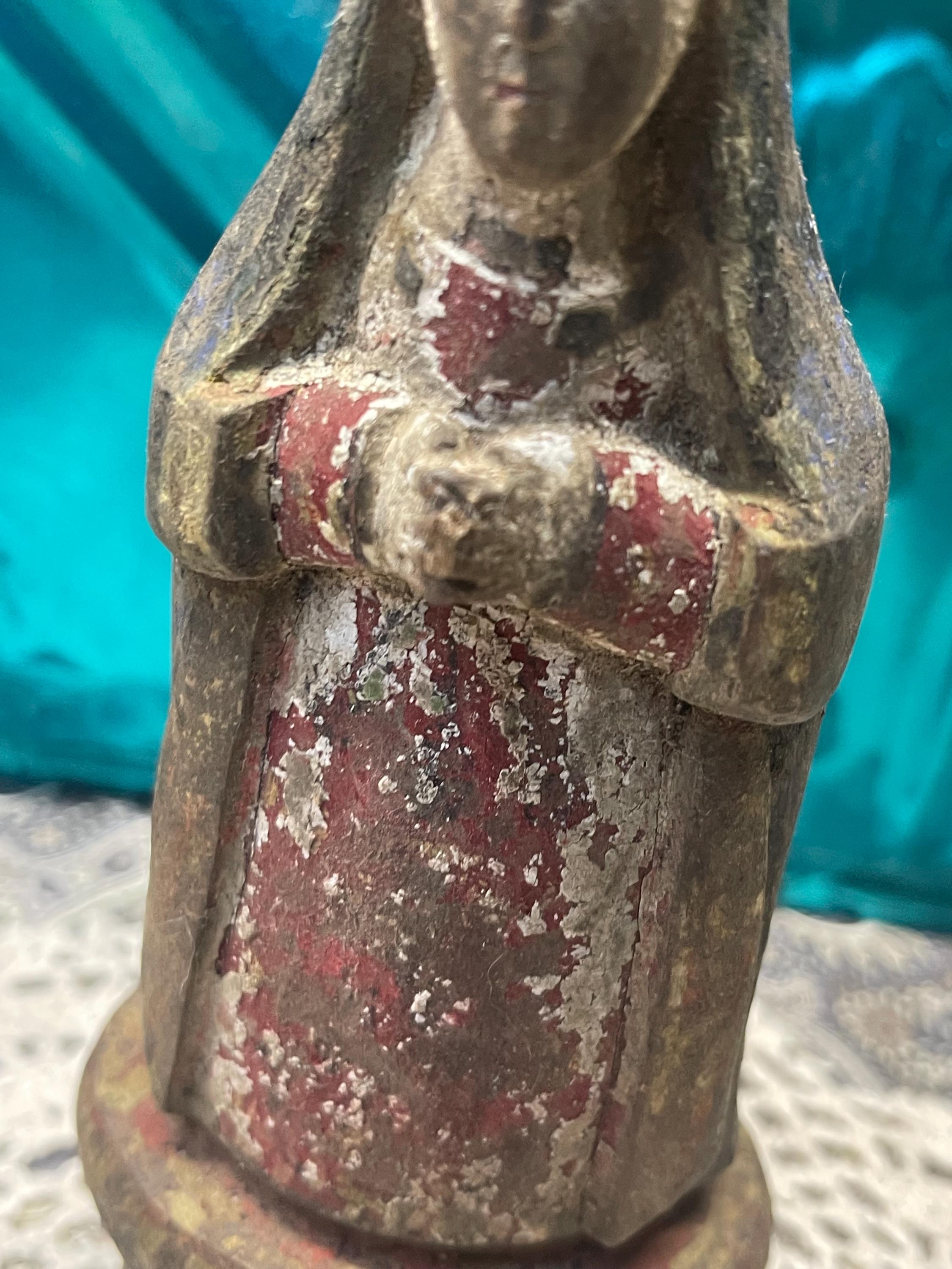 Antique 8.5 Inches Tall Wood Carved Saint - Santos Religious