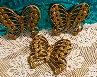 Vintage gold plastic butterflies wall decor set of 3