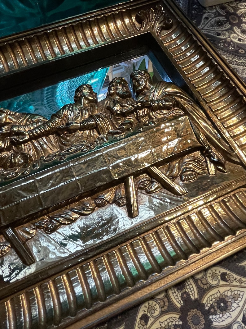 Vintage Gold Plastic Mirrored Last Supper Plaque - Wall Decor- Mirror ...
