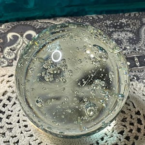 Vintage heavy 1.14 lbs glass sphere bubbles - paperweight