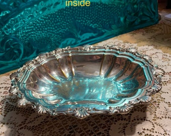 Vintage HS Silver on Copper Ornate Footed Dish - Bowl - Clearly