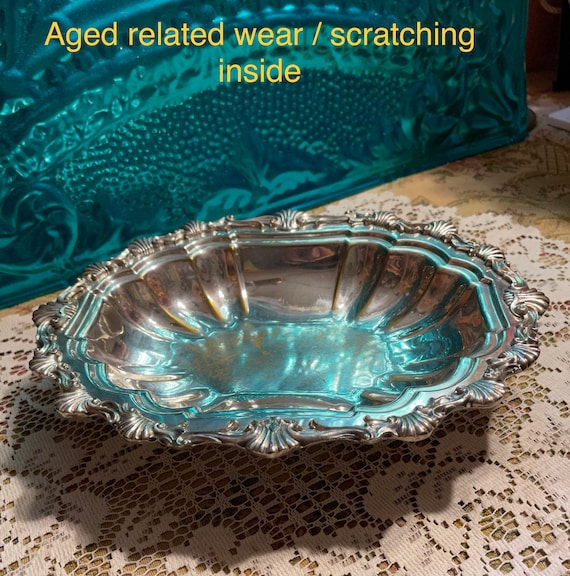 Vintage HS Silver on Copper Ornate Footed Dish - Bowl - Clearly