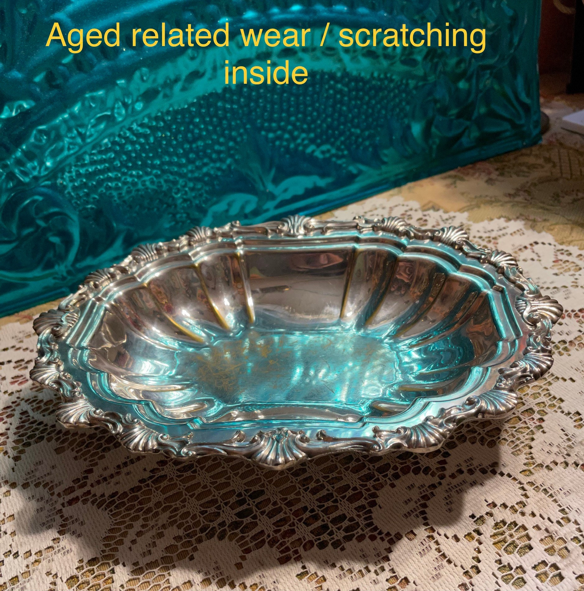 Vintage HS Silver on Copper Ornate Footed Dish - Bowl - Clearly