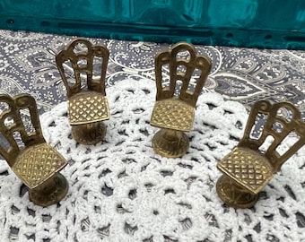 Vintage set of 4 miniature brass  chairs - dollhouse furniture