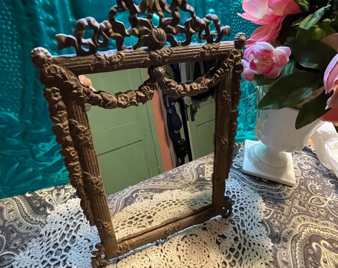Vintage Ornate Cast Iron Table Mirror Victorian Style Standing Mirror