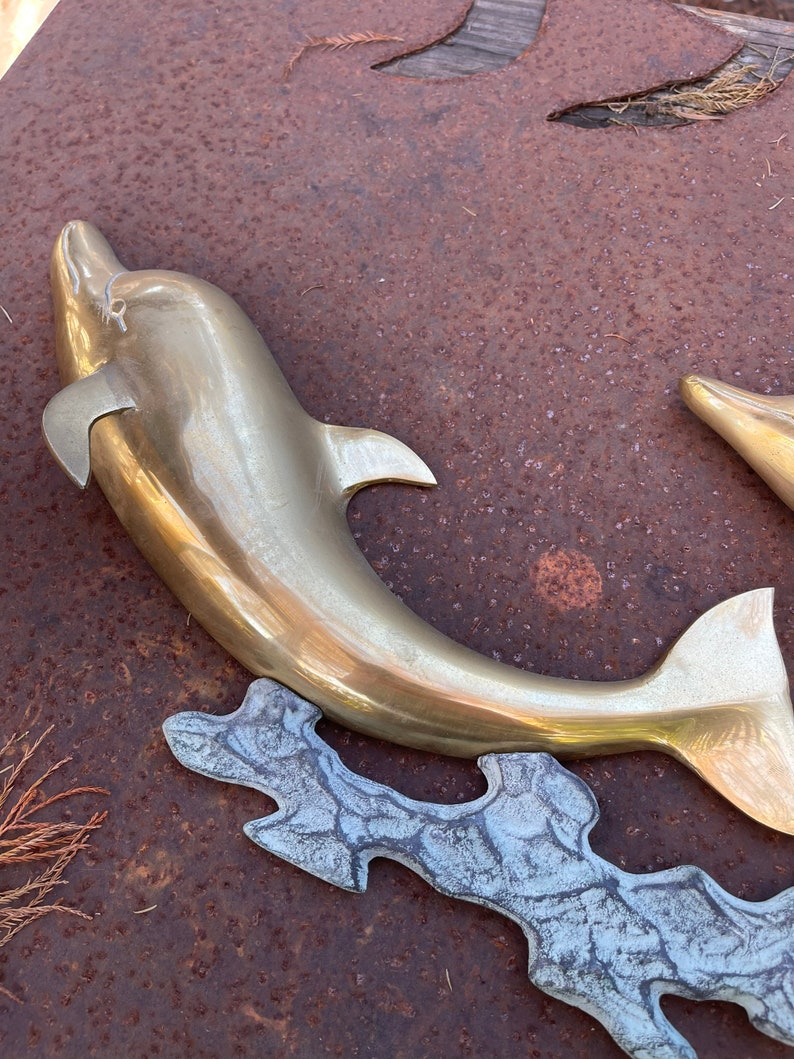 Vintage Large Brass Dolphin Wall Sculpture Etsy