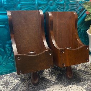 Vintage rustic wood hand held or wall hanging candle holders - wall sconce - set of 2 - aged