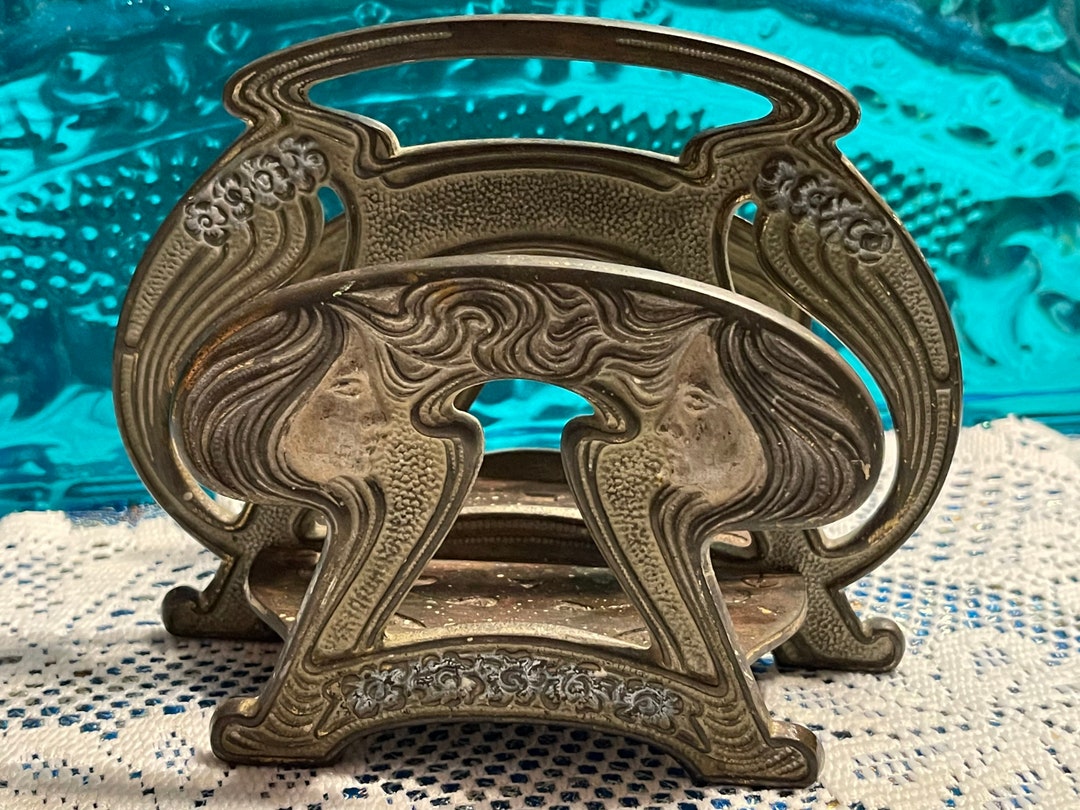 Antique Metal Art Nouveau Double Letter Holder Desk Etsy