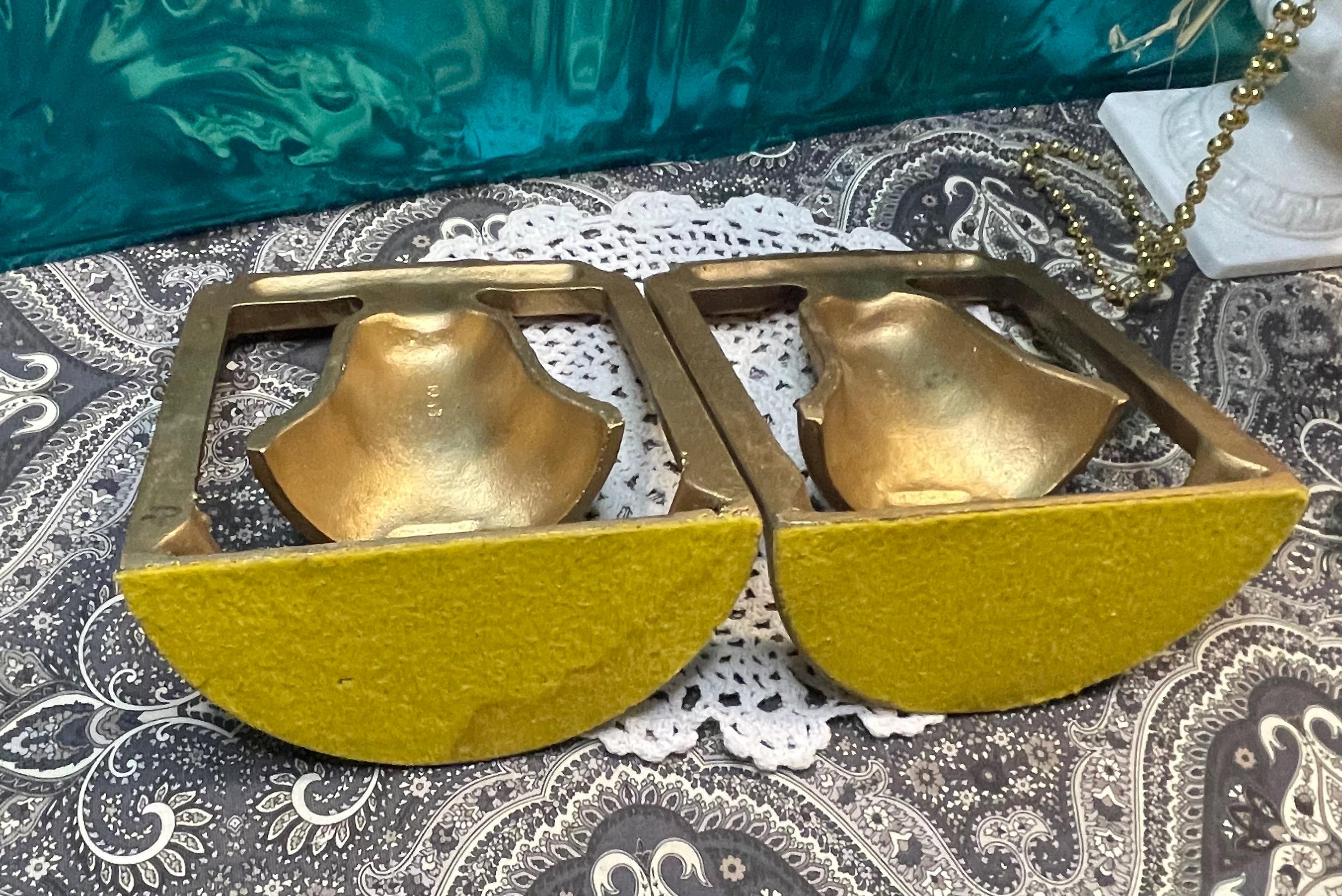 Vintage Gold Tone Cast Metal Liberty Bell Bookends- Non Functional