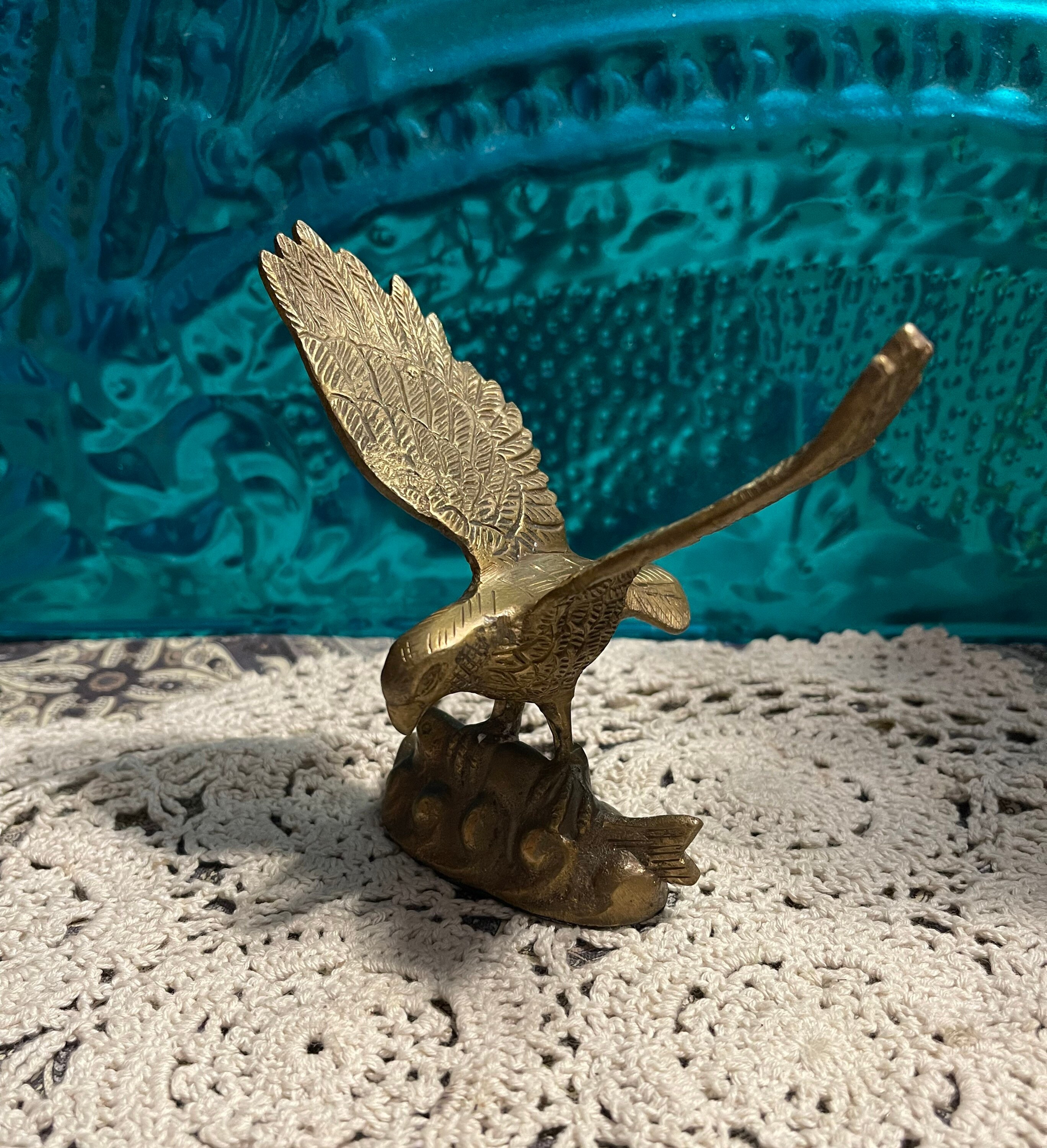 Vintage Small Brass Eagle Figurine Etsy