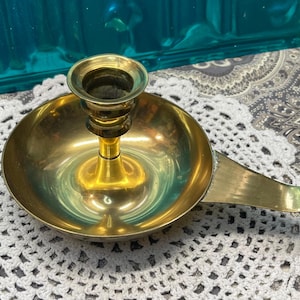 Vintage brass chamberstick candle holder- aged