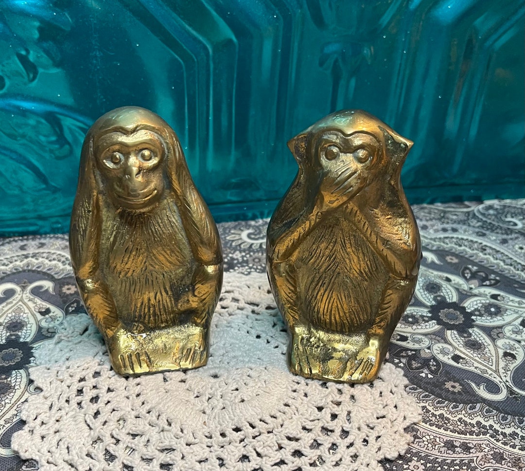 Vintage Brass Monkeys Set of Two - Aged - Etsy