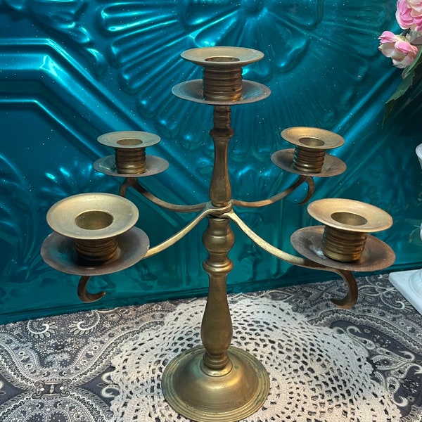 Vintage aged brass candelabra -clearly showing its age