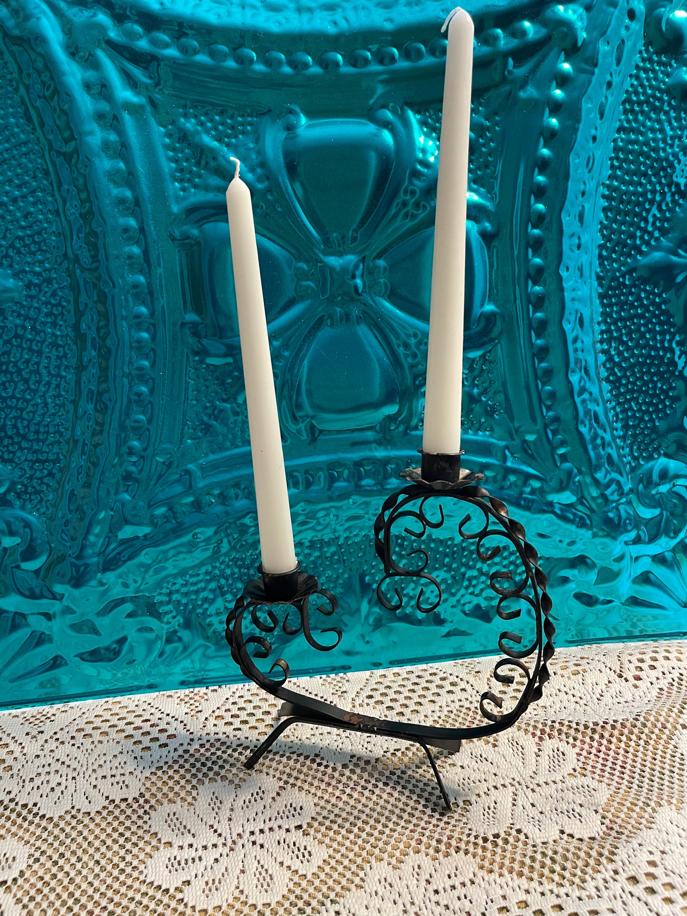 Vintage black metal scroll candelabra candle holder Etsy