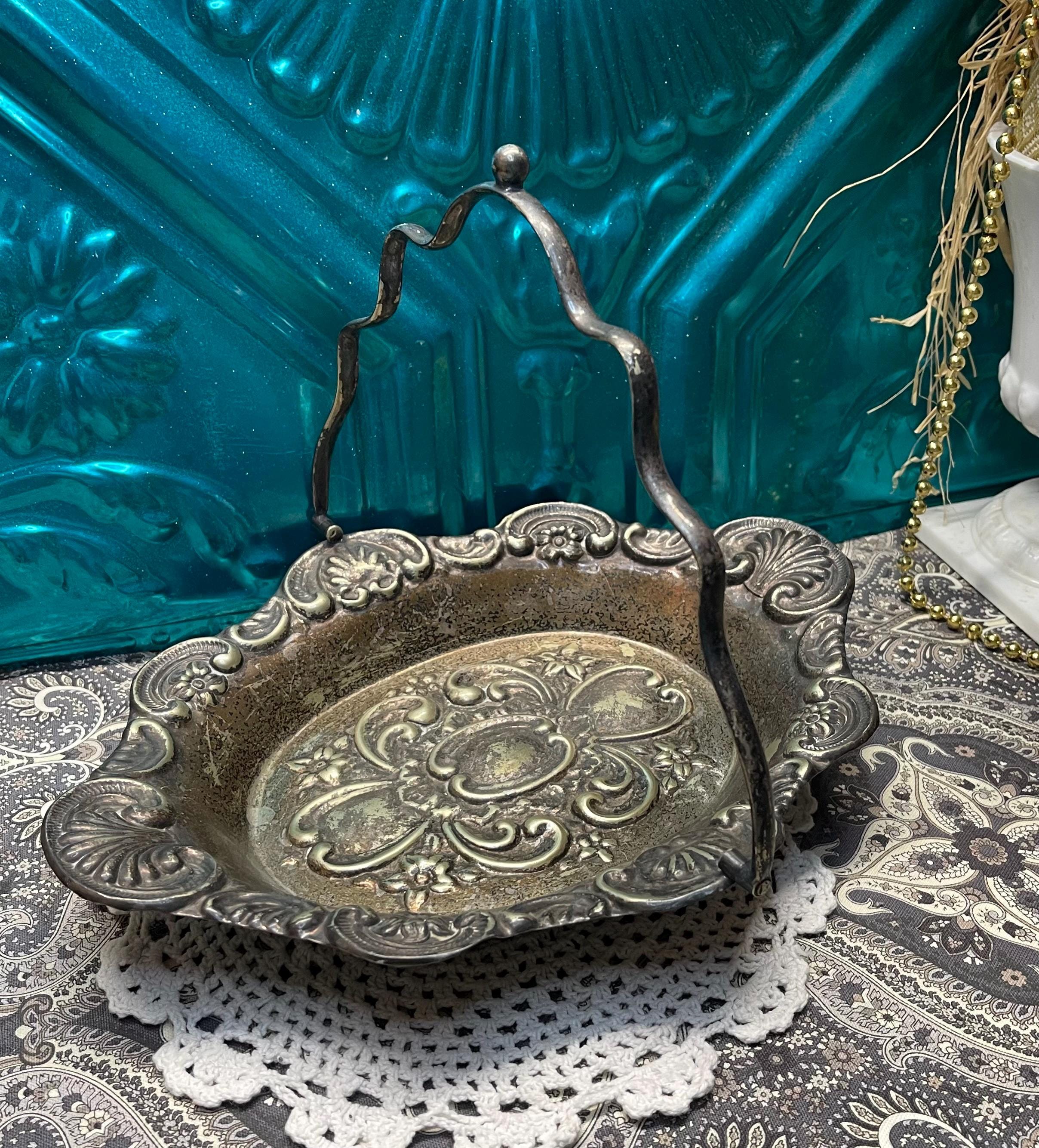 ビスケットホルダー③　バスケット　シルバープレート　EPNS Antique Ornate EPNS Plated Bridal Basket- Bowl - Dish Victorian