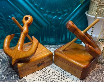 Vintage carved wood anchor bookends or decor pieces  - base is not completely identical