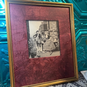 Antique or vintage woven silk picture in aged gilded frame - baroque style scene- couple