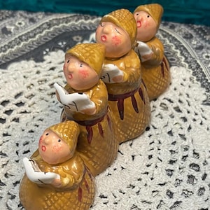 Vintage small singing ceramic monks - attached to each other- light wear