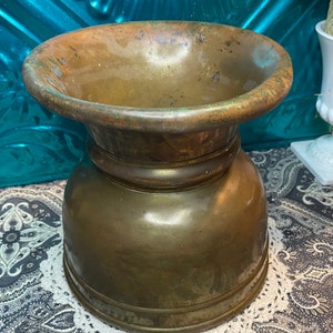 Antique rustic heavy weighted brass spittoon - clearly showing its age