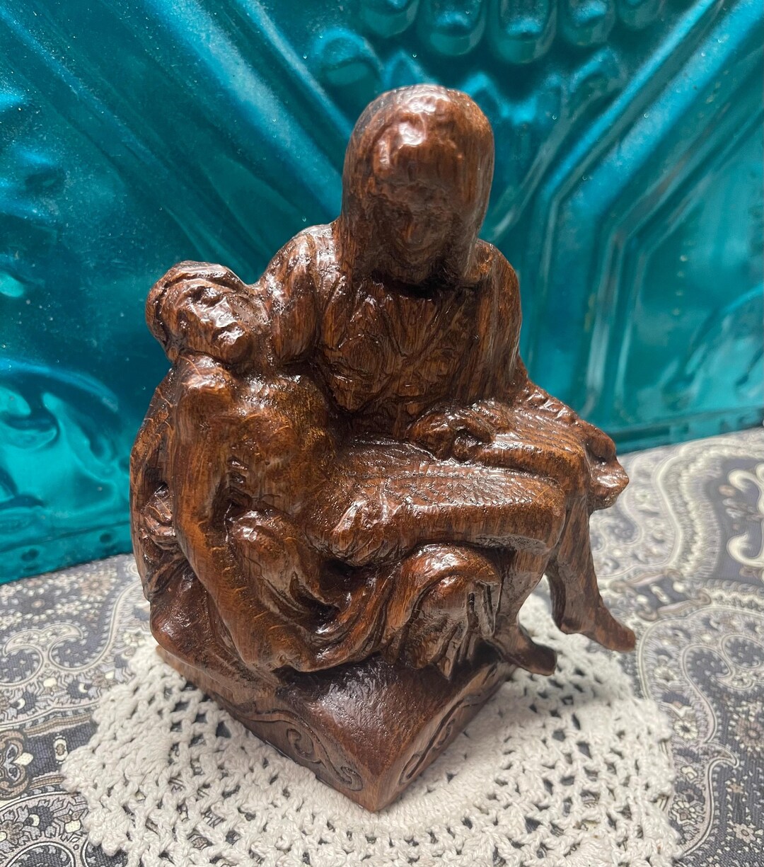 Vintage Wood or Wood Look Pieta Statue- Casket Ornament - Etsy