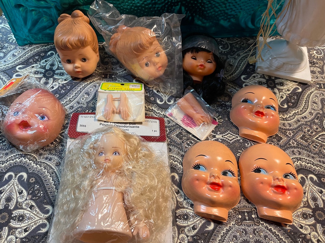 Vintage Plastic Rubber Doll Making Parts Doll Heads Face Hands Arms 10