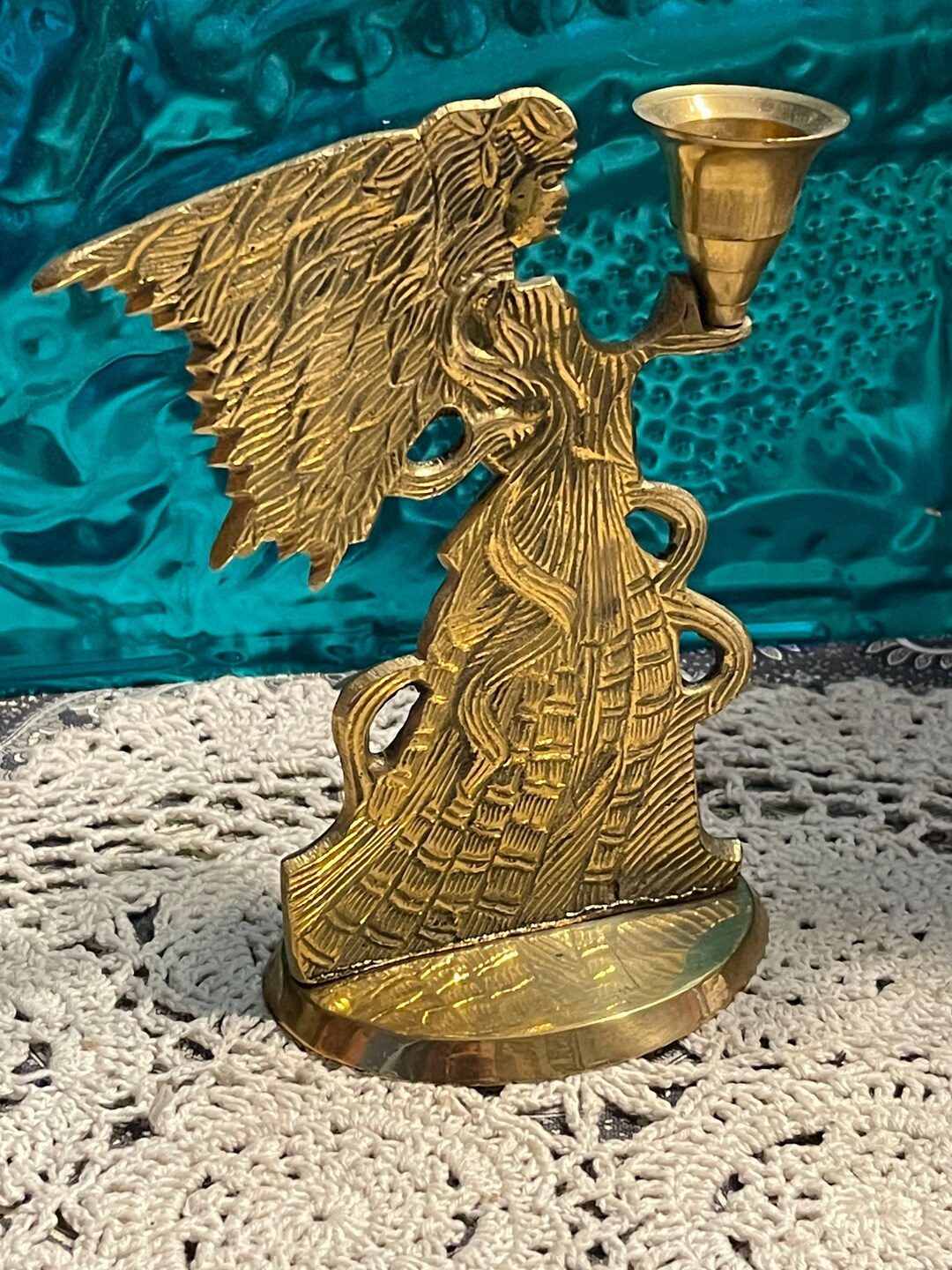 Vintage Brass Angel Candlestick Holder Etsy