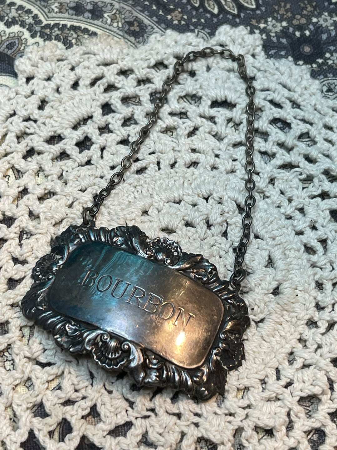 Vintage Ornate Silver Plated Decanter Bottle Label Aged Etsy