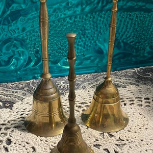 Vintage brass and brass plated bells set of 3 - dinner bell - altar decor-aged