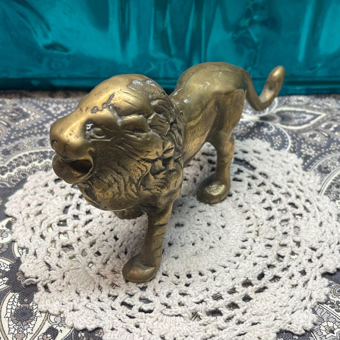 Vintage Small Brass Lion Figurine - Tarnish - Aged - Etsy