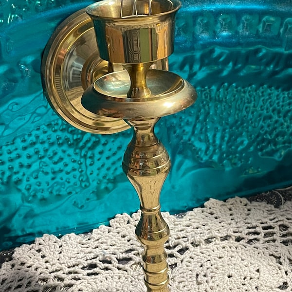 Vintage brass wall sconce candle holder with optional clip for hurricane glass- glass not included- sconce only