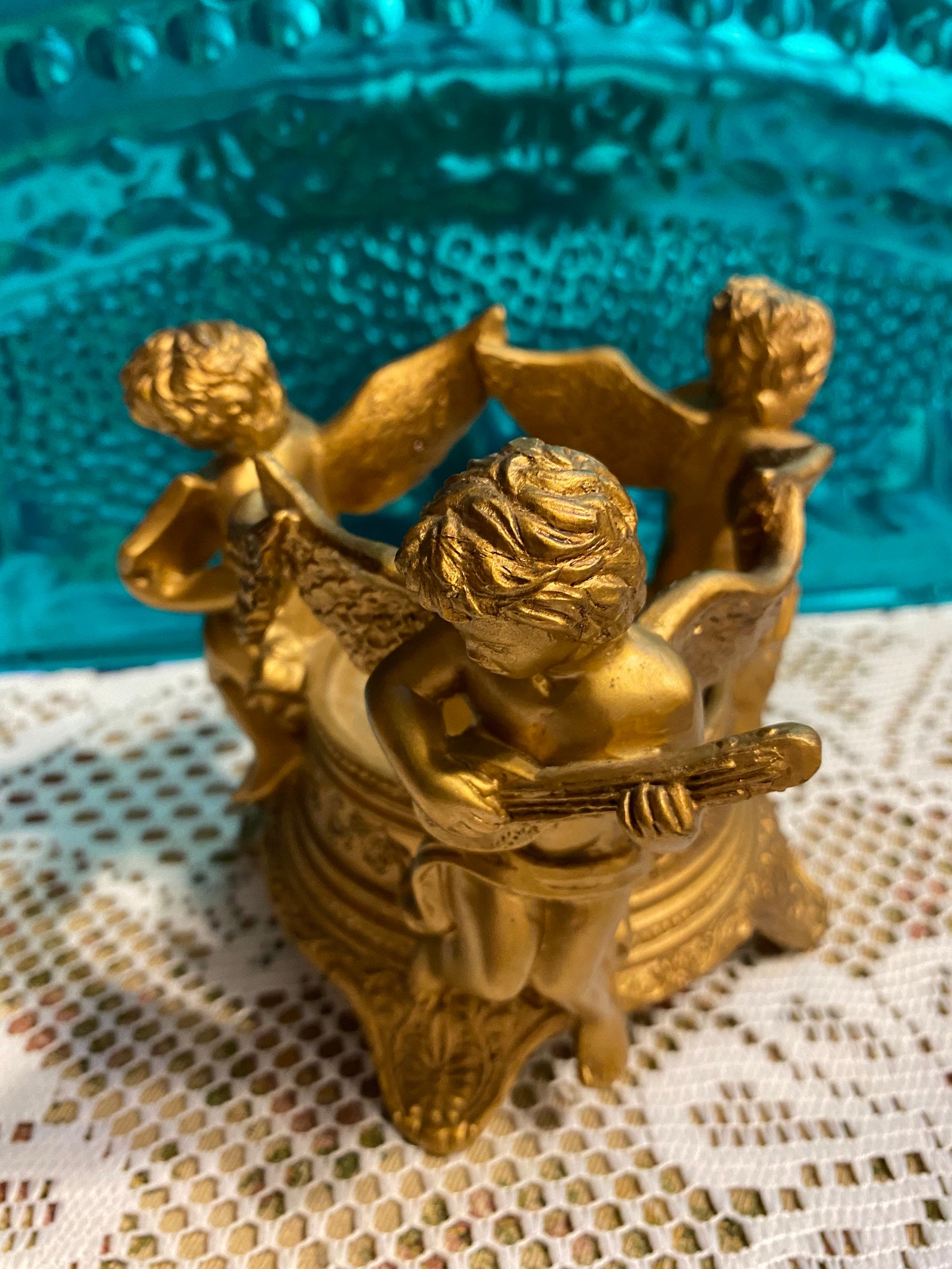 Vintage gold colored resin cherub angel candle holder Etsy