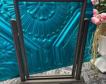 Antique lightweight aged wood swivel frame with ornate details - no glass - no back- Art deco style base