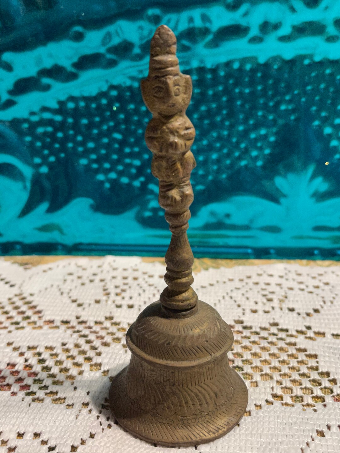 Vintage Edged Brass Bell Made in India Aged Heavy Patina Etsy