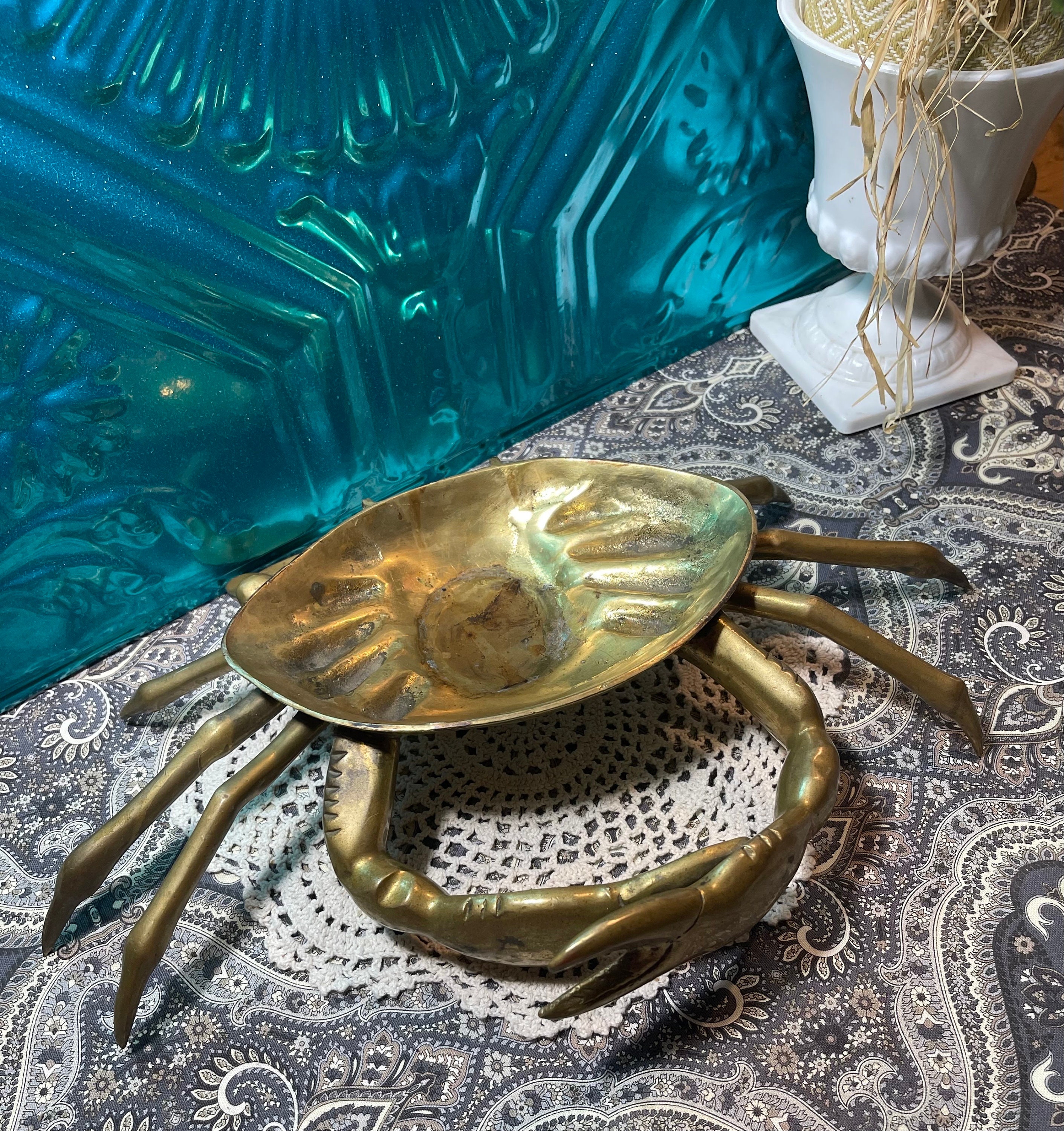 Vintage Extra Large Heavy Brass Crab Bowl- Dish Over 7lbs Missing