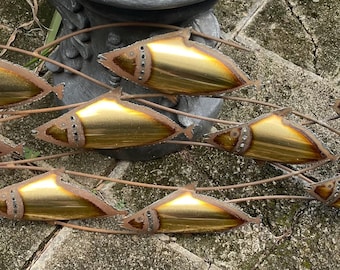 Vintage large signed mid century metal fish  wall sculpture- aged
