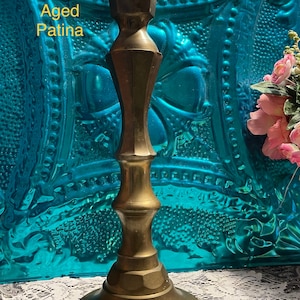 Vintage tall brass candle holder  -Altar candle holder - aged