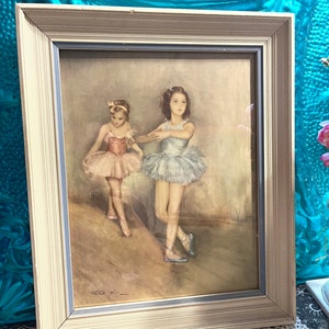 Vintage wood framed ballerina print under glass - Frame clearly showing its age