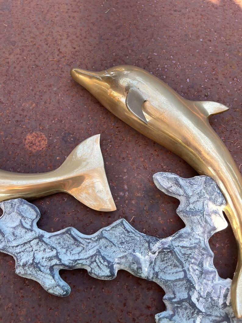 Vintage Large Brass Dolphin Wall Sculpture Etsy