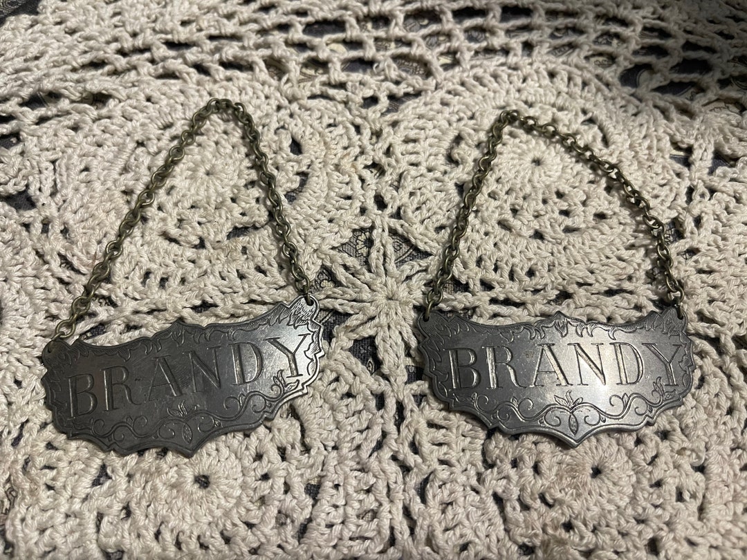 Vintage Pewter Decanter Bottle Labels Set of 2 Etsy