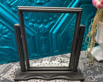 Antique lightweight wood swivel frame with ornate details - no glass - no back- Art deco style base- aged
