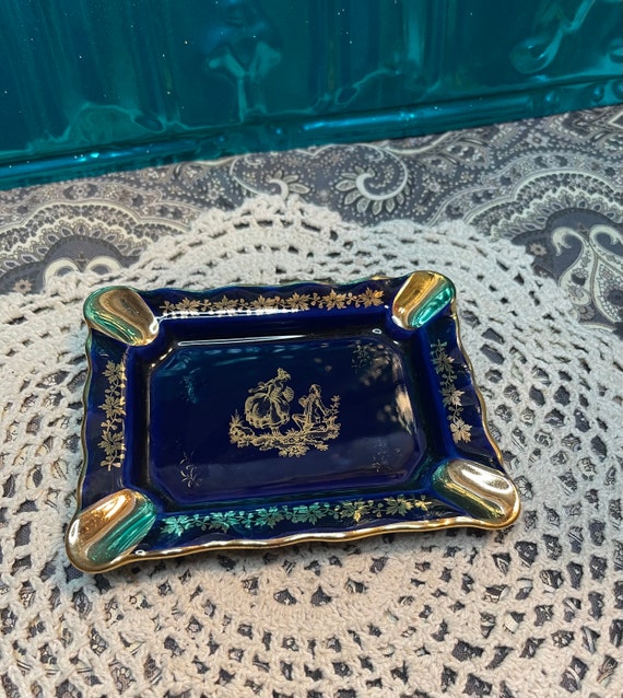 Vintage Small Rectangle Porcelain Ashtray-made in France - Gilded