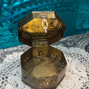 Vintage hinged lid perforated brass box - trinket box - keepsake box- potpourri box - incense box - aged