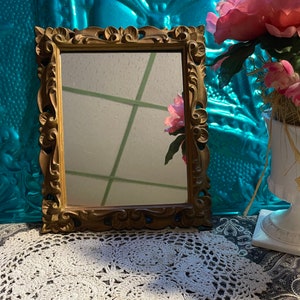 Vintage ornate gold plastic mirror-    Victorian style- aged